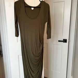 3/4 sleeve Olive Green Women's Dress